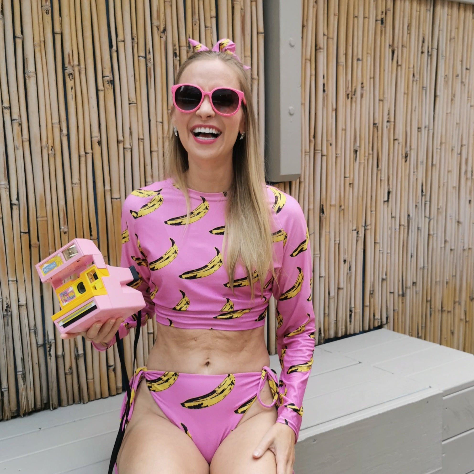 Pink Banana Recycled long sleeve crop top Multi functional