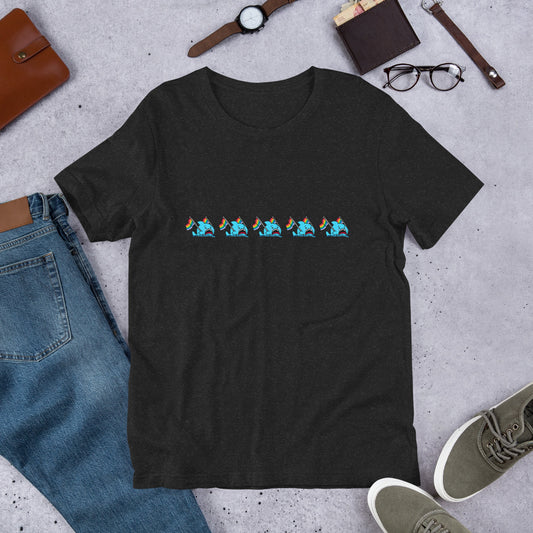 Anxious Shark Celebrates Pride! Genderless T-shirt (classic rainbow parade)