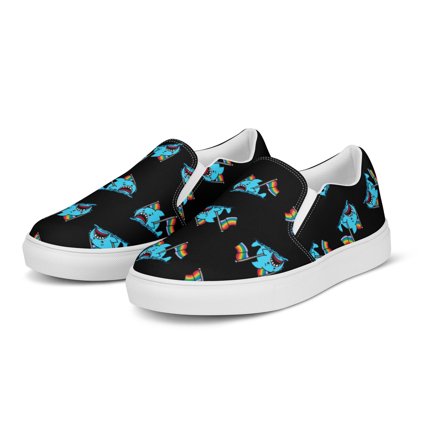 Anxious Shark Goes to Pride- Men's Slip On Sneakers