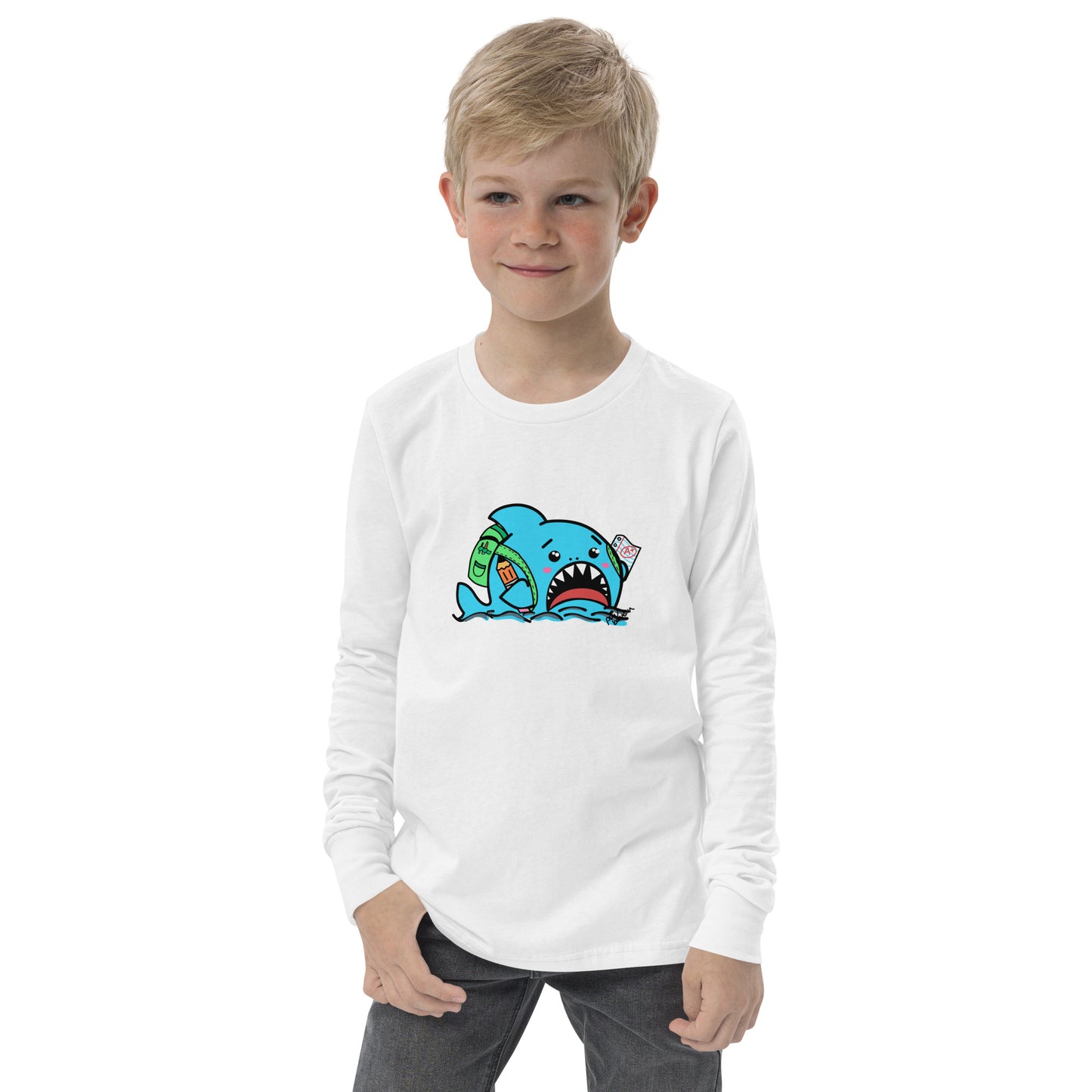 Anxious Shark Goes to School- Genderless Youth long sleeve tee